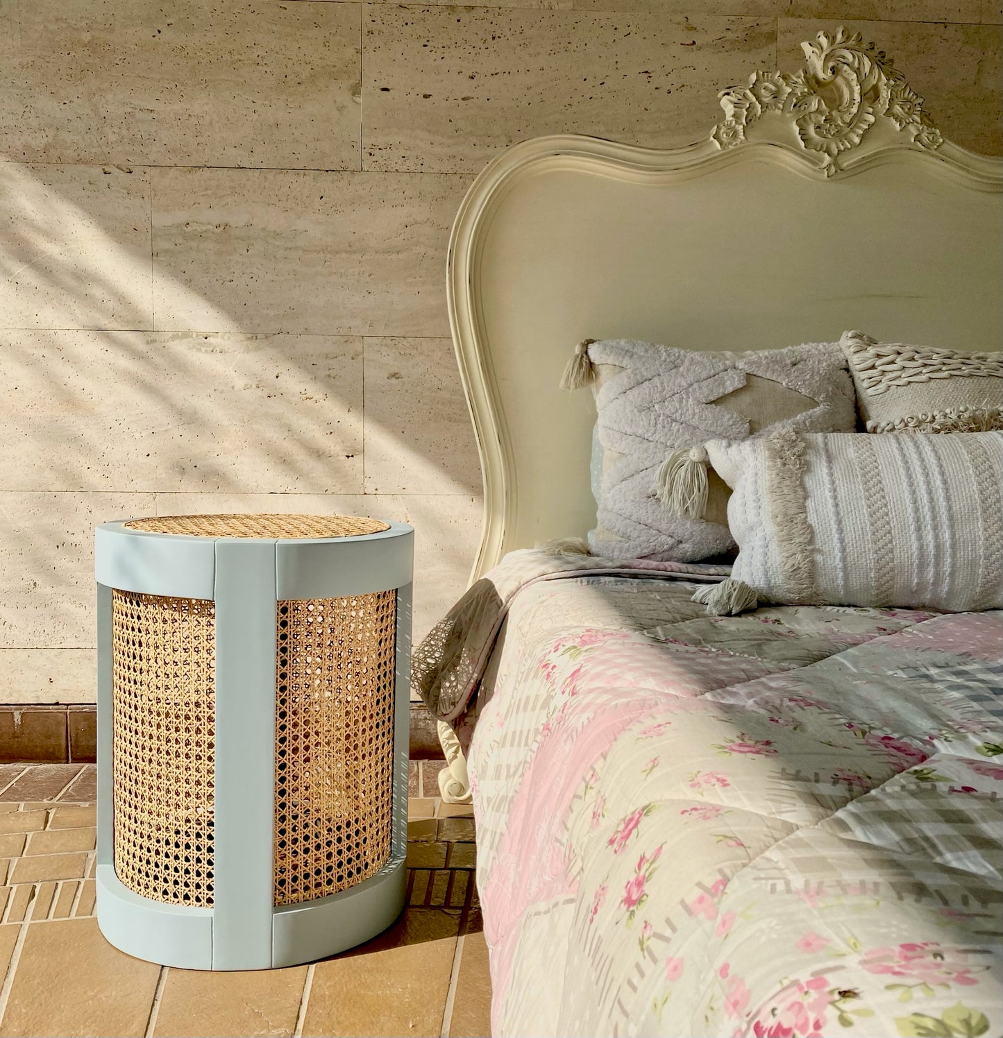 Cane and Wood Side Table