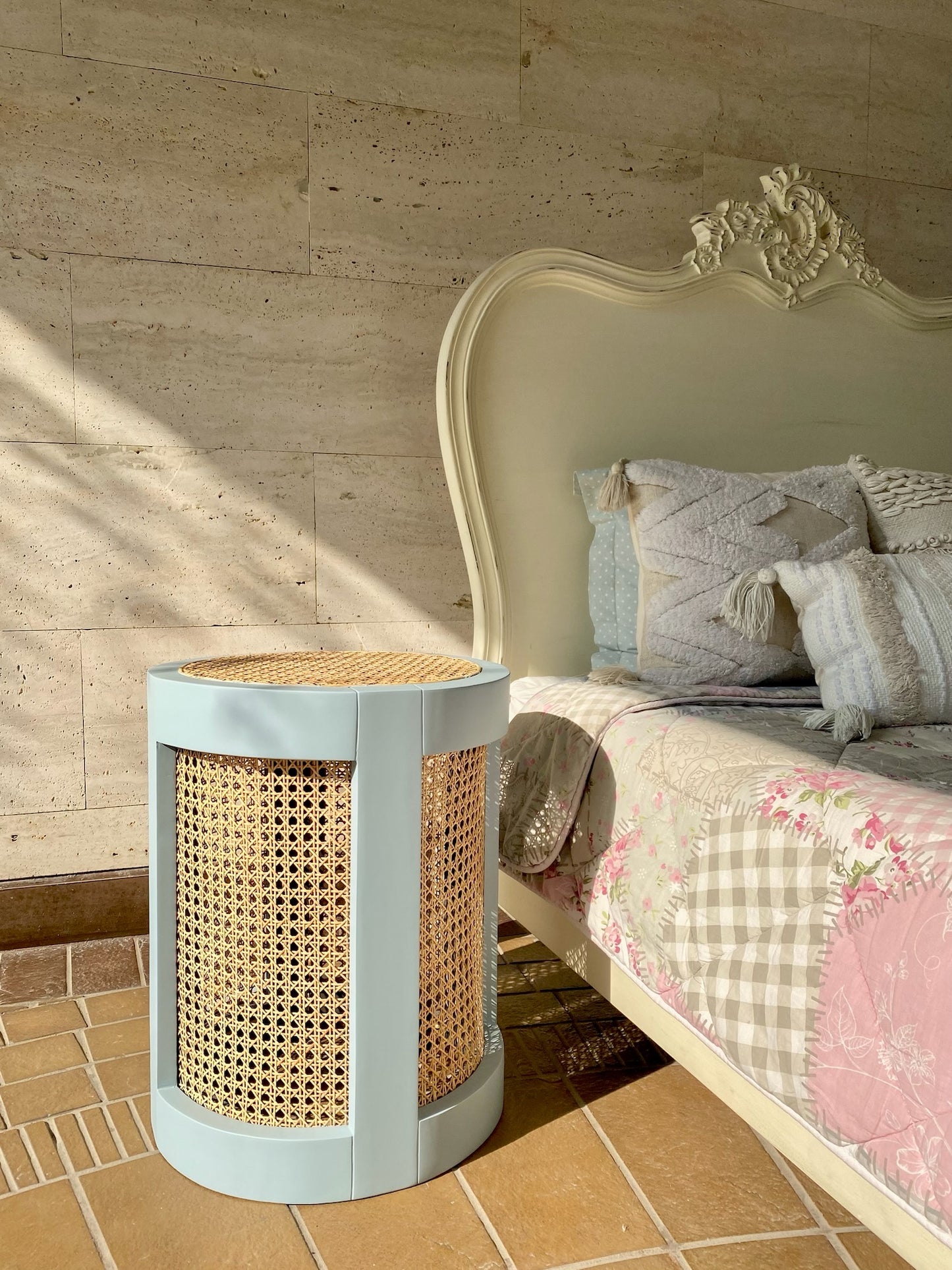 Cane and Wood Side Table