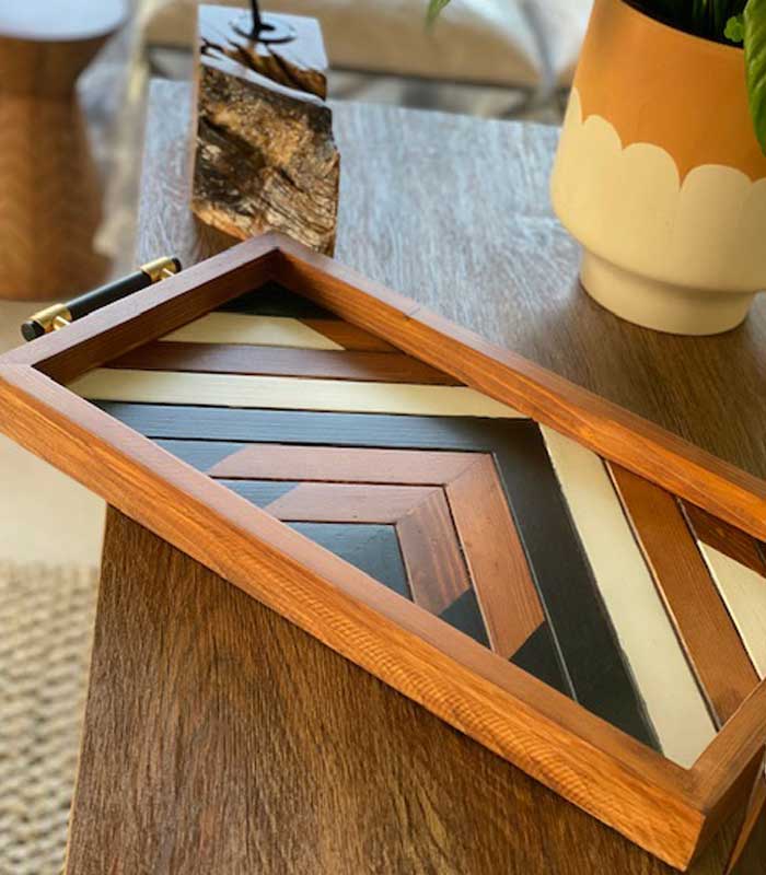 Color Block Wooden Tray