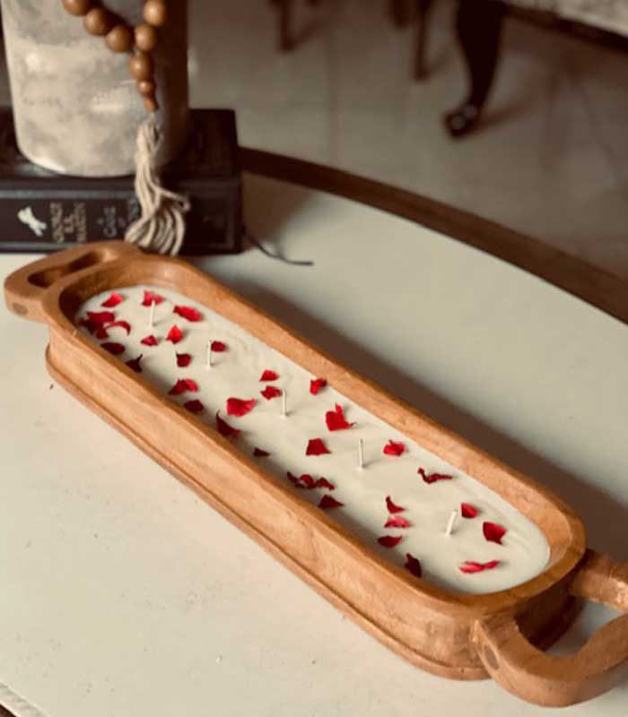 Wood Bowl Candle with Handles